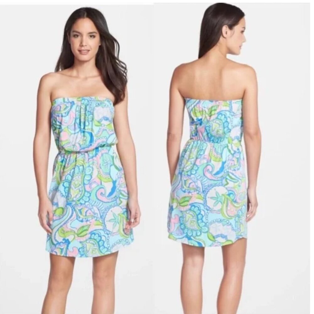 Lilly Pulitzer Strapless‎ Dress Medium Multi Shell Me About It EUC - Picture 5 of 11